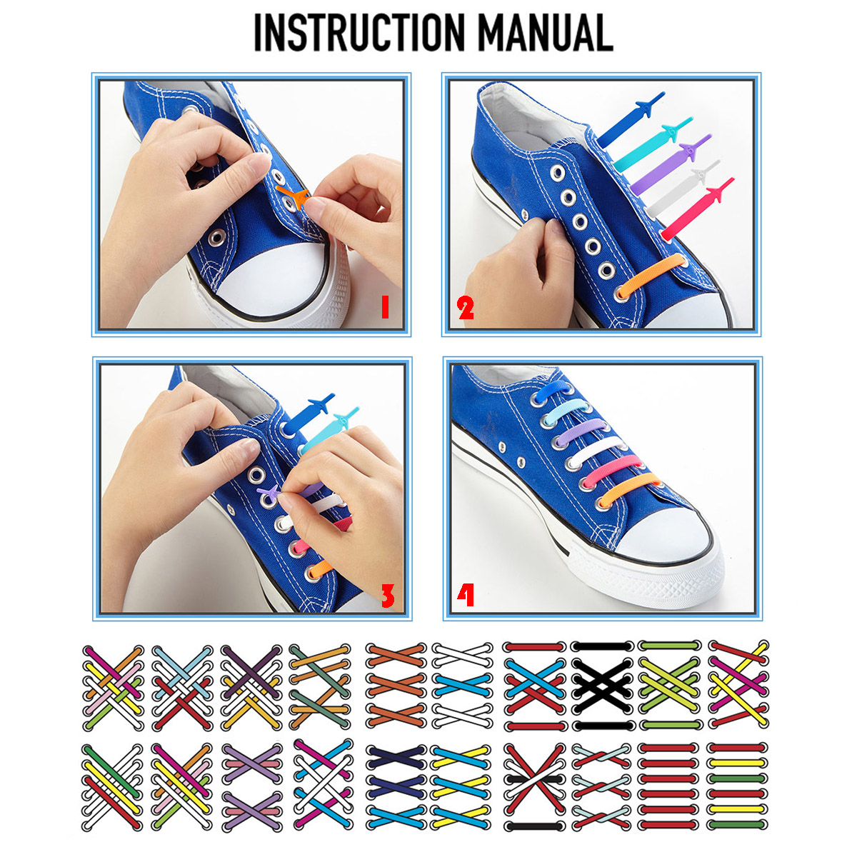 Cool Easy No Tie Shoelaces Elastic Silicone Flat Shoe Lace Set for Kids ...